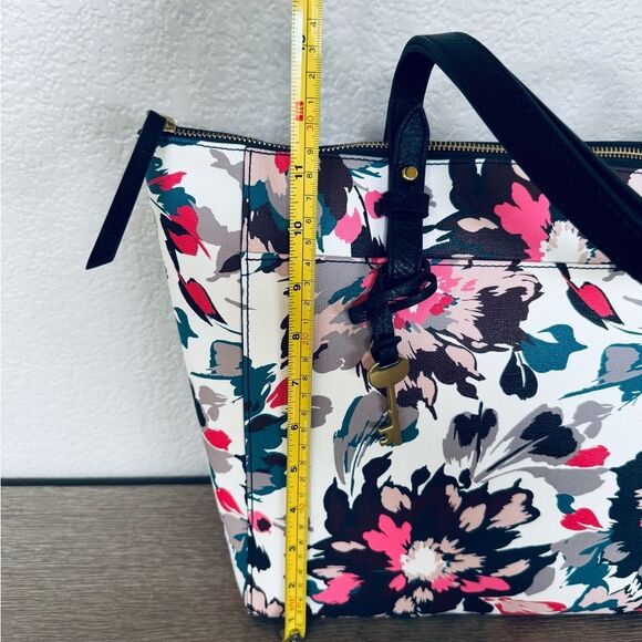 Fossil Teal Pink Floral Print Shoulder Bag Tote Purse - Picture 3 of 8